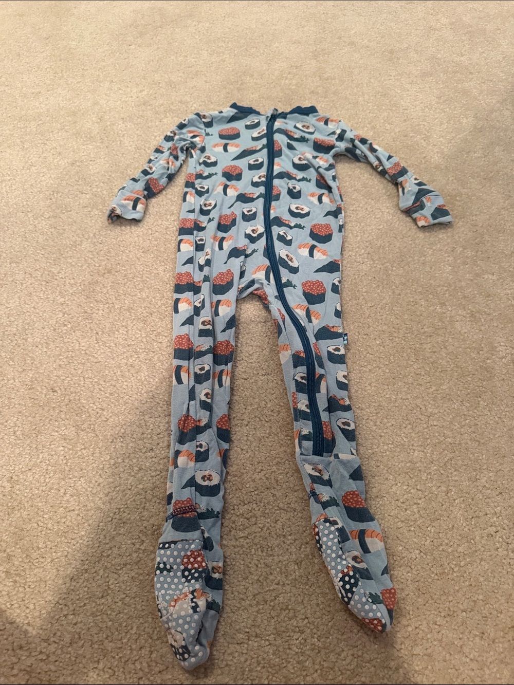 Kickee Pants Light Blue Footed One-Piece with Sushi Print